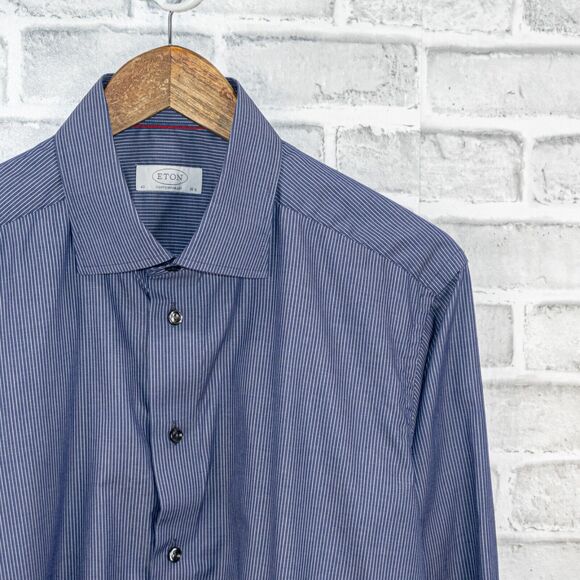 ETON Men's Contemporary fit Button up Shirt in Blue striped cotton size 16 1/2 - Picture 3 of 5
